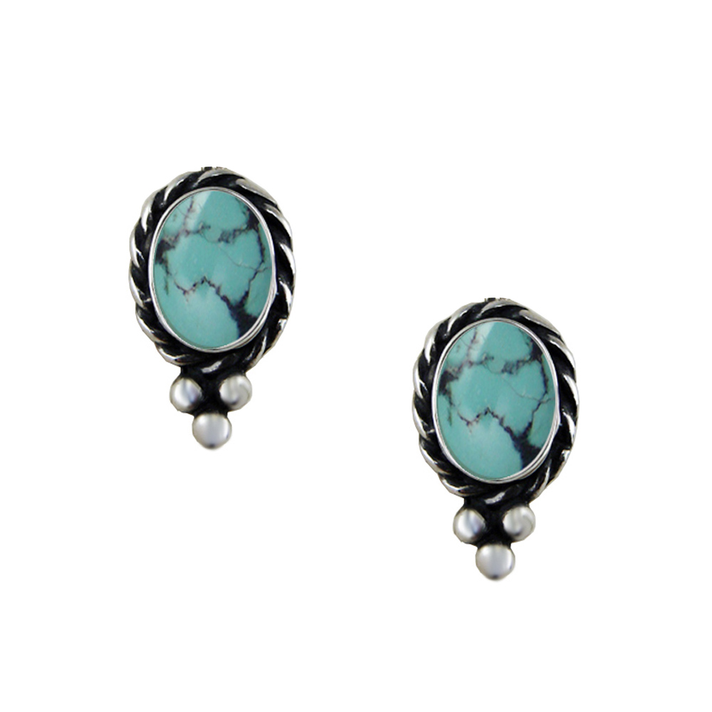 Sterling Silver Little Chinese Turquoise Post Stud Earrings